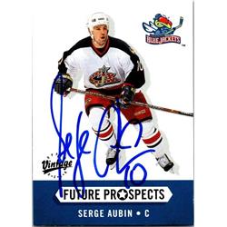 Serge Aubin Autographed Hockey Card - Columbus Blue Jackets, FT - 2000 Upper Deck Vintage Future Prospects Rookie No.377