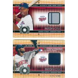Torii Hunter & Shannon Stewart Player Worn Jersey Patch Baseball Card - Minnesota Twins - 2005 Fleer Patchworks No.4823 LE 171-199