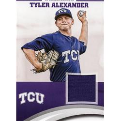 653585 Tyler Alexander Player Worn Jersey Patch Baseball Card - Tcu Horned Frogs - 2016 Panini Team Collection No.TATCU
