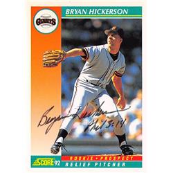 621415 Bryan Hickerson Autographed Baseball Card - San Francisco Giants, 67 - 1992 Score No.750 Ballpoint
