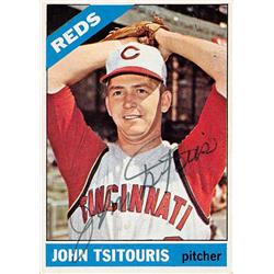 621421 John Tsitouris Autographed Baseball Card - Cincinnati Reds, 67 - 1966 Topps No.12 Ballpoint