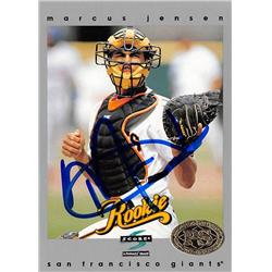 621813 Marcus Jensen Autographed Baseball Card - San Francisco Giants - 1997 Score Rookie Premium Stock No.327
