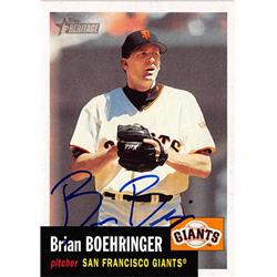 621823 Brian Boehringer Autographed Baseball Card - San Francisco Giants - 2002 Topps Heritage No.218