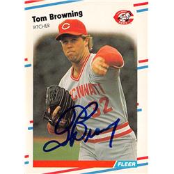 626221 Tom Browning Autographed Baseball Card - Cincinnati Reds - 1988 Fleer No.228