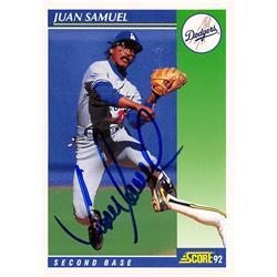 637340 Juan Samuel Autographed Baseball Card - Los Angeles Dodgers - 1992 Score No.73