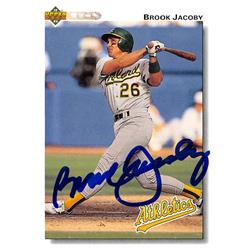 637486 Brook Jacoby Autographed Baseball Card - Oakland Athletics - 1992 Upper Deck No.528