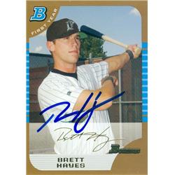 637846 Brett Hayes Autographed Baseball Card - Florida Marlins - 2006 Bowman First Gold Rookie Thick No.BDP59