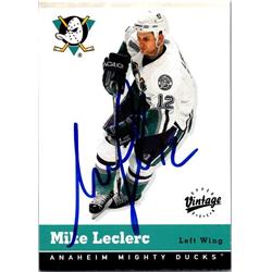 651868 Mike Leclerc Autographed Hockey Card - Anaheim Ducks, FT - 2000 Upper Deck Vintage No.7