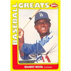 653121 Manny Mota Autographed Baseball Card - Los Angeles Dodgers - 1990 Swell Legends No.63 Ball Point Pen