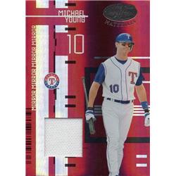 653559 Michael Young Player Worn Jersey Patch Baseball Card - Texas Rangers - 2005 Leaf Certified Materials Refractor No.109 LE 250-250