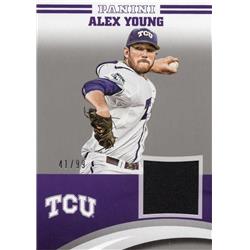 653597 Alex Young Player Worn Jersey Patch Baseball Card - Tcu Horned Frogs - 2016 Panini Team Collection Silver No.AYTCU LE 41-99