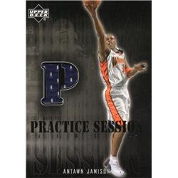 653657 Antawn Jamison Player Worn Jersey Patch Basketball Card - Golden State Warriors - 2002 Upper Deck Practice Session No.AJPS Blue