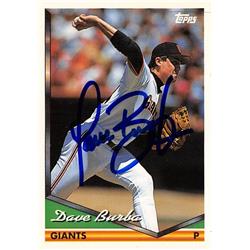 618715 Dave Burba Autographed Baseball Card - San Francisco Giants, SC - 1994 Topps No.433