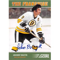 John Bucyk autographed Hockey Card (Boston Bruins, Hall of Famer) 2012 Score The Franchise #OS1 - Baseball Slabbed Autographed Cards