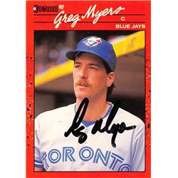 621322 Greg Myers Autographed Baseball Card - Toronto Blue Jays, 67 - 1990 Donruss No.706