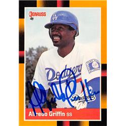 621717 Alfredo Griffin Autographed Baseball Card - Los Angeles Dodgers - 1988 Donruss No.92