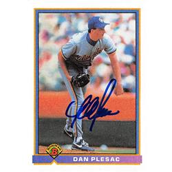 Dan Plesac Autographed Baseball Card - Milwaukee Brewers - 1991 Bowman No.34