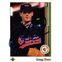 622707 Gregg Olson Autographed Baseball Card - Baltimore Orioles - 1989 Upper Deck No.723