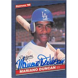 624594 Mariano Duncan Autographed Baseball Card - Los Angeles Dodgers - 1986 Donruss No.128