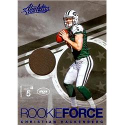 Christian Hackenberg Player Worn Jersey Patch Football Card - New York Jets - 2016 Panini Absolute Rookie Force No.7