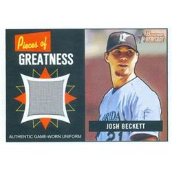 639076 Josh Beckett Player Worn Jersey Patch Baseball Card - Florida Marlins - 2005 Bowman Heritage Pieces of Greatness No.PGJB -  Autograph Warehouse