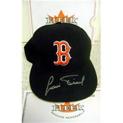 Picture of Autograph Warehouse 639311 Luis Tiant Autographed Red Sox Baseball Cap Fleer 100th Authentication Hologram Fitted Hat