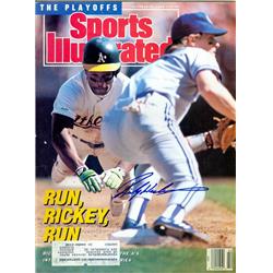 649381 Rickey Henderson Autographed Sports Illustrated Magazine - Oakland Athletics Hall of Famer - October 1989 -  Autograph Warehouse