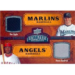 649520 Howie Kendrick & Dan Uggla Player Worn Jersey Patch Baseball Card - Angels, Marlins - 2008 Upper Deck Ball Park No.156