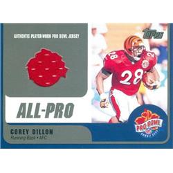 Corey Dillon Player Worn Jersey Patch Football Card - Cincinnati Bengals - 2000 Topps Pro Bowl No.CORB