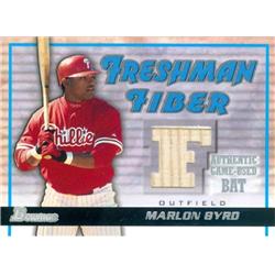 649763 Marlon Byrd Player Used Bat Patch Baseball Card - Philadelphia Phillies - 2002 Bowman Freshman Fiber No.FFMB