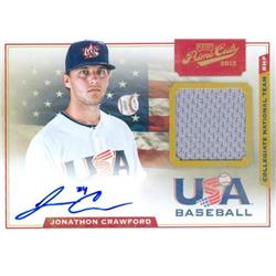 Jonathan Crawford Autographed Player Worn Jersey Patch Baseball Card - Team USA, Florida Gators - 2012 Panini Playoff Prime Cuts No.6 LE 41-199