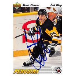 619805 Kevin Stevens Autographed Hockey Card - Pittsburgh Penguins - 1992 Upper Deck No.154