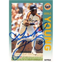 621609 Gerald Young Autographed Baseball Card - Houston Astros - 1992 Fleer No.446