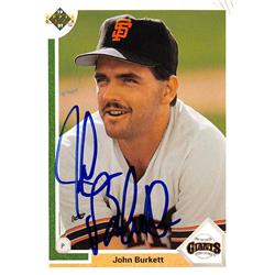 621838 John Burkett Autographed Baseball Card - San Francisco Giants - 1991 Upper Deck No.577