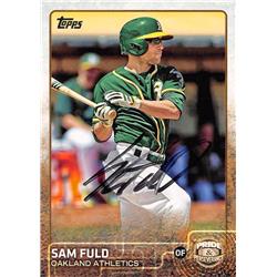 622159 Sam Fuld Autographed Baseball Card - Oakland Athletics - 2015 Topps No.PP10