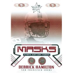 624826 Derrick Hamilton Player Worn Facemask Piece Patch Football Card - San Francisco 49ers - 2004 Leaf Rookies & Stars No.M27 LE 21-325