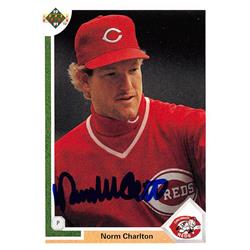626066 Norm Charlton Autographed Baseball Card - Cincinnati Reds - 1991 Upper Deck No.394