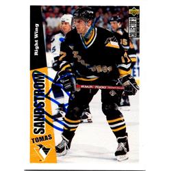 652276 Tomas Sandstrom Autographed Hockey Card - Pittsburgh Penguins, FT - 1996 Upper Deck No.215