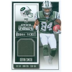 Devin Smith Player Worn Jersey Patch Football Card - New York Jets, Ohio State Buckeyes - 2015 Panini Contenders Rookie Ticket No.RTSDS