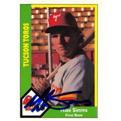 618508 Mike Simms Autographed Baseball Card - Tucson Toros, Astros - 1990 CMC Minor League Rookie No.622