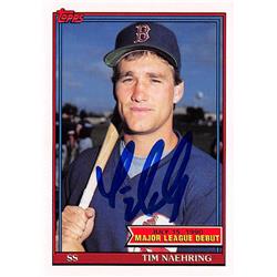 618689 Tim Naehring Autographed Baseball Card - Boston Red Sox, SC - 1990 Topps Debut No.113