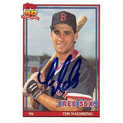 618791 Tim Naehring Autographed Baseball Card - Boston Red Sox, SC - 1991 Topps No.702