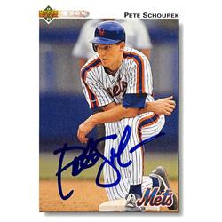 Pete Schourek autographed baseball card (New York Mets, SC) 1992 Upper Deck #673 - MLB Autographed Baseball Cards
