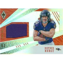Hayden Hurst Player Worn Jersey Patch Football Card - Baltimore Ravens - 2018 Panini Phoenix Refractor Rookie No.39 LE 21-100
