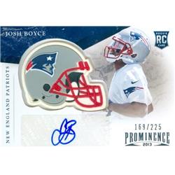 624357 Josh Boyce Autographed Commemorative Helmet Patch Football Card - New England Patriots - 2013 Panini Prominence Rookie No.147 LE 169-225
