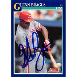 626185 Glenn Braggs Autographed Baseball Card - Cincinnati Reds - 1991 Score No.18