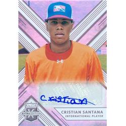 637956 Cristian Santana Autographed Baseball Card - Los Angeles Dodgers, Dominican Republic - 2018 Panini Elite Extra Rookie Refractor No.195