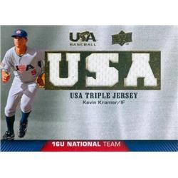 Kevin Kramer Player Worn Jersey Patch Baseball Card - Team USA, UCLA Bruins - 2009 Upper Deck Triple Relic No.TJ16UKK