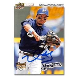 Hernan Iribarren Autographed Baseball Card - Milwaukee Brewers - 2008 Upper Deck Rookie No.118