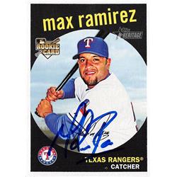 653505 Max Ramirez Autographed Baseball Card - Texas Rangers - 2008 Topps Heritage Rookie No.611